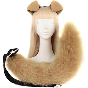 Zcargel Plush Ear Hairband Tail Set, Furry Animal Cosplay Costume Dog Anime Set Adult Halloween Party Headbands Headpiece