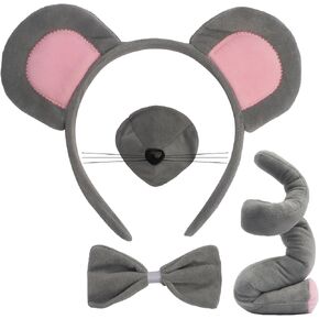 COCIDE Mouse Ears Headbands Rat Head Bands Ratatouille Costume Nose Bow Tie Tail Set Cosplay Halloween Dress Up Party Accessories Decorations Costume