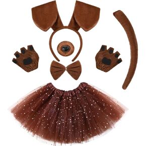 6 PCS PUPPY COSTUME FOR Women CHELL EARS CODS CHEADS و BOY TIE TAIL TAIL TOSE PAW GLOVES و TUTU SKIRT FOR HALWOWEEN