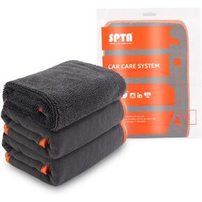 SPTA Microfiber Car Drying Towels, Cleaning Cloth Towels, Twist Pile Rapid Drying Orange Edge Car Microfiber Towels for Car Detailing, Pack of 3, 16.5 x 16.5 Inch, 600 GSM, Gray-MT040
