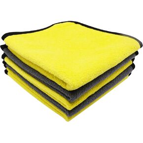 Microfiber Cleaning Cloth 11.8"x11.8", Yellow/Grey Microfiber Towels for Cars, Housekeeping (5pcs)