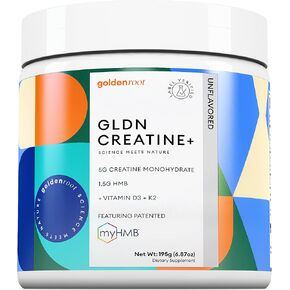 GLDN CHESTINE - أحادي الهيدرات الكرياتين مع HMB لدعم العضلات المستمر والانتعاش مع فيتامين D3 و K2 لصحة العظام والمفاصل - المصممة للنساء والرجال - مسحوق غير مسلح - 30 خدمة