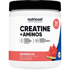 Nutricost Creatine + Aminos 30 Servings (Watermelon Flavored) - 5,000mg Creatine Monohydrate + 5000mg Amino BCAA Blend Per Serving