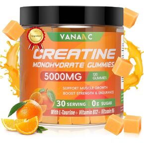 Creatine Monohydrate Gummies 5000mg for Muscle Growth,Strength & Energy Support,Sugar-Free,Pre-Workout Gummy with L-Taurine,Vitamin B6 & Vitamin B12 for Men & Women-120 Gummies,Portable and Chewable