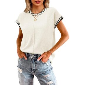 Neweeek Womens Summer Cap Tops Tops Crew Neck Dister Sweater Sweater Step سترة فضفاضة مناسبة