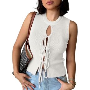 Yousify Women's Tie Front Sweater Vest Ribbed Knit Tank Tops 2025 Summer Fashion Casual Cute Bow Sleeveless Knit Vest Tops