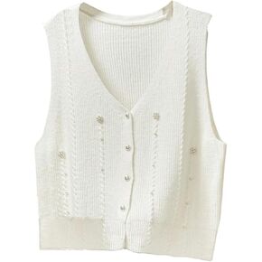 Verdusa Women's Plus Size Pearl Sweater Sweater Stest V Vest V Neck Button Up Slicfivess Sweater