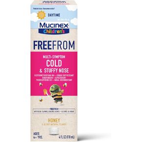 سائل Mucinex للأطفال - خالٍ من أعراض البرد والأنفلونزا والتهاب الحلق المتعددة، 4 أونصة، عبوة واحدة