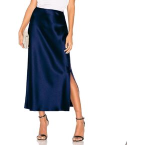 Women's Satin Midi Skirt Dressy Elastic High Waisted Silk Slip Flowy Ruffle Flared Cocktail Party Work A Line Skirts