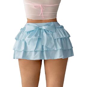 Milumia Women's Y2K Bow Kont Elastic Waist Layered Ruffle Hem Mini Skirts