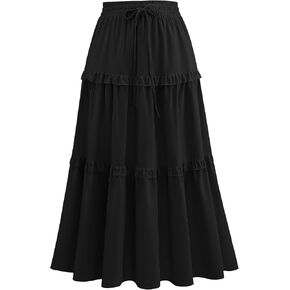 Wedtrend Women's Summer Midi Skirt Tiered Boho Traints Flowy Skirt Disual Beach Tarts Long