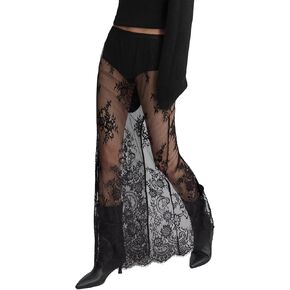 Verdusa Women's Lace Sheer Split Long Skirt Floral A Line Elastic Waist No Pants Skirts