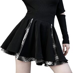 Gothic Skirts Cute High Elastic Waisted Plaid Kilts for Women Trendy Hem Flared Knee Length Mini Skater Skirt
