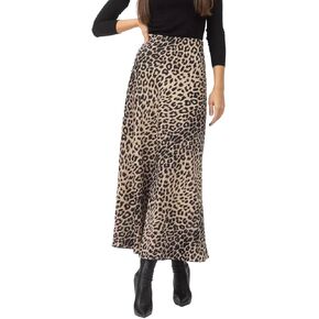 Islis Women's Slik Satin Leopard High Waist Wrap Elastic Waisted Maxi Long Skirt