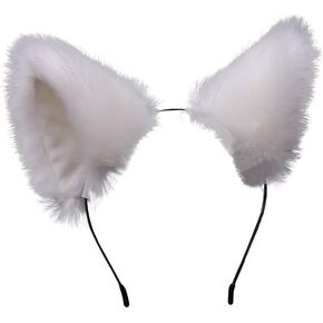 Jowxsx Cute Cat Ears Headband Long Fur Fox Ears Cosplay Headband with Bells Headwear Hairband for Party Costume Halloween Hairhoop White