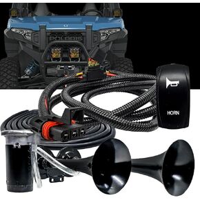 Air Horn Dual Trumpet with Power Bus Bar Plug Black Rocker Switch Wire Harness Kit Compatible with Polaris Pulse Power Bus Bar RZR Turbo R Pro Ranger Crew XPEDITION XP ADV 2018-2025