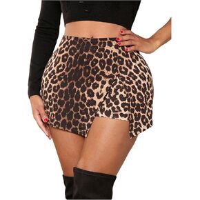 SweatyRocks Women's High Waist Leopard Print Wrap Skort Going Out Shorts Clubwear