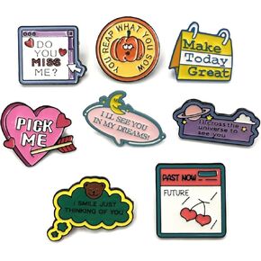 Cute Enamel Pin Set Lapel Pins Brooches Cartoon Brooch Badge Pins for Clothes Bags Backpack Party Decoration Gift (Slogans-8Pcs)