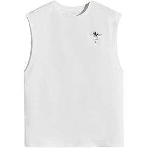 Verdusa Men's Graphic Print Round Neck Tank Top Hawaii Sleeveless Loose Muscle Shirts
