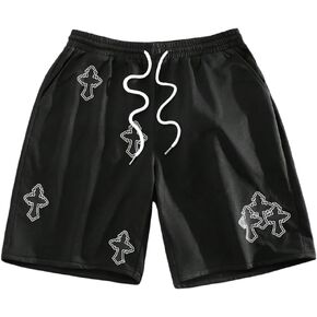 Men's Cross Graphic Workout Running Shorts Goth Drawstring Waist Cool Track Shorts