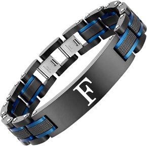 Men's initials bracelet - blue and black double spelling, men's bracelet stainless steel. Elegant and durable with gift box