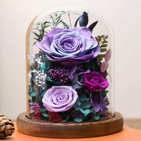 Preserved Red Rose Bouquet in Glass Dome - Forever Fresh Flowers for Delivery Prime - Ideal Gift for Grandma, Mom, Women on Birthdays, Anniversaries, Mother's Day, Christmas & Valentine's Day