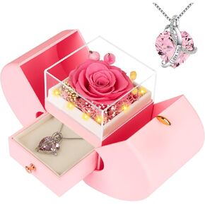 ﻿Preserved Real Red Rose with l Love You Necklace Eternal Forever Flowers Rose Birthday Gifts for Women Her Mom Wife Girlfriend Grandma on Valentines Mothers Day Christmas Anniversary Romantic-Red