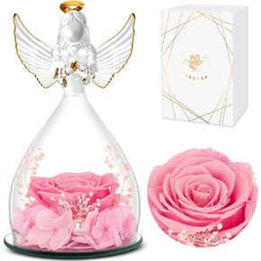 YEEBAY Preserved Rose Angel Figurine Gift for Mom, Grandma, Women - Pink