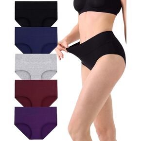 Women's Cotton Underwear High Waisted Briefs Full Coverage Soft Breathable Panties 5 Pack