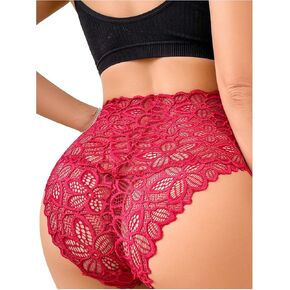 WDIRARA Women's Floral Embroidered Semi Sheer Briefs High Waist Semi Sheer Sexy Underwear