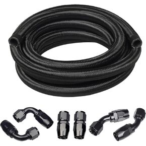6AN Fuel Line Kit, 6AN Nylon Braided Fuel Line Hose Fitting Kit CPE 12FT Black