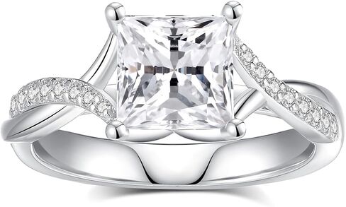 خواتم الخطبة مويسانيت للنساء ، د ، اللون VVS1 Princess Cut Moissanite Ring 925 Sterling Silver Placed 18K White Gold Wedding Ring in Kuwait