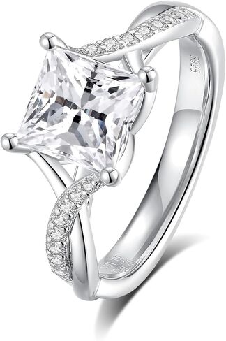 خواتم الخطبة مويسانيت للنساء ، د ، اللون VVS1 Princess Cut Moissanite Ring 925 Sterling Silver Placed 18K White Gold Wedding Ring in Kuwait