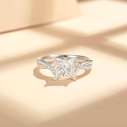 خواتم الخطبة مويسانيت للنساء ، د ، اللون VVS1 Princess Cut Moissanite Ring 925 Sterling Silver Placed 18K White Gold Wedding Ring in Kuwait