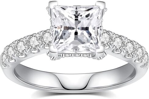 خواتم الخطبة مويسانيت للنساء ، د ، اللون VVS1 Princess Cut Moissanite Ring 925 Sterling Silver Placed 18K White Gold Wedding Ring in Kuwait