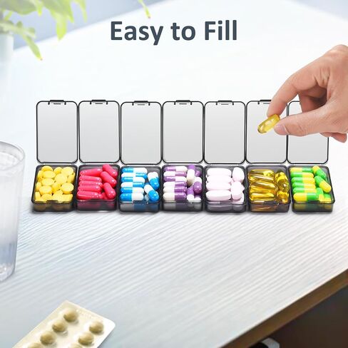 Fullicon Small Pill Case for Purse, Travel Medicine Pill Organizer, Weekly 7 Day Daily Pill Box, Pocket Pharmacy Pill Container Dispenser Holder with Labels (Black) in Saudi Arabia