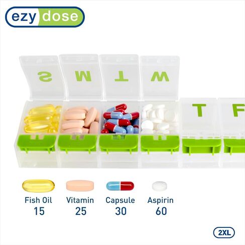 EZY DOSE Pill Organizer Weekly (7-Day), Medicine Planner, Vitamin Case/Box, 2X-Large Push-Button Compartments, Easy to Use, Travel-Friendly, Purple, BPA Free in Saudi Arabia