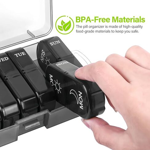 2 Pack Weekly Pill Boxes and Organizer 2 Times a Day, Portable Travel 2 Week 14 Day Morning and Night Pill Dispenser, Black Large Daily Am Pm Pill Organizer 7 Day for Vitamin in Saudi Arabia
