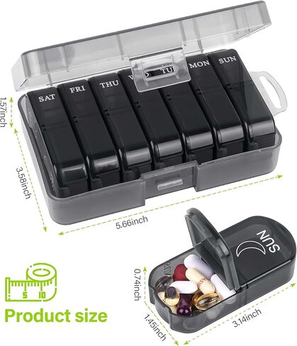 2 Pack Weekly Pill Boxes and Organizer 2 Times a Day, Portable Travel 2 Week 14 Day Morning and Night Pill Dispenser, Black Large Daily Am Pm Pill Organizer 7 Day for Vitamin in Saudi Arabia