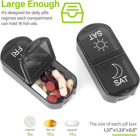 2 Pack Weekly Pill Boxes and Organizer 2 Times a Day, Portable Travel 2 Week 14 Day Morning and Night Pill Dispenser, Black Large Daily Am Pm Pill Organizer 7 Day for Vitamin in Saudi Arabia