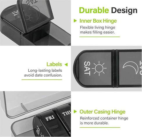 2 Pack Weekly Pill Boxes and Organizer 2 Times a Day, Portable Travel 2 Week 14 Day Morning and Night Pill Dispenser, Black Large Daily Am Pm Pill Organizer 7 Day for Vitamin in Saudi Arabia