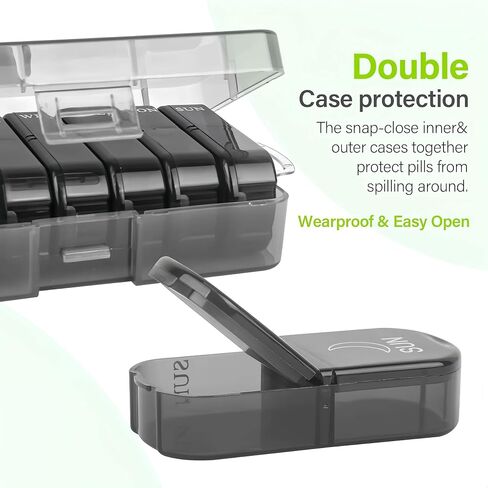 2 Pack Weekly Pill Boxes and Organizer 2 Times a Day, Portable Travel 2 Week 14 Day Morning and Night Pill Dispenser, Black Large Daily Am Pm Pill Organizer 7 Day for Vitamin in Saudi Arabia
