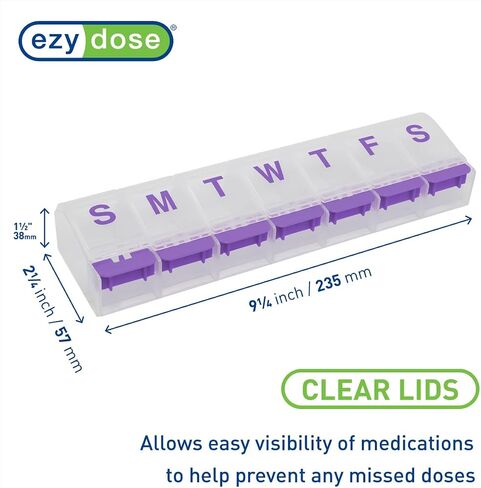 EZY DOSE Pill Organizer Weekly (7-Day), Medicine Planner, Vitamin Case/Box, 2X-Large Push-Button Compartments, Easy to Use, Travel-Friendly, Purple, BPA Free in Saudi Arabia