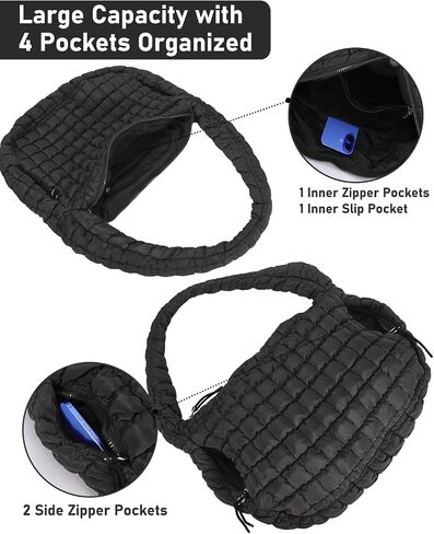 Quilted Tote Bag for Women with Mini Pouch Puffer Bags Puffy Crossbody Purse Large Hobo Puff Shoulder Carryall Handbag Gift in Kuwait