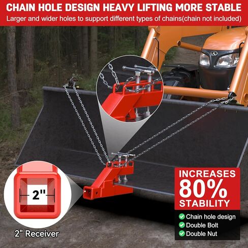 2025 Upgraded Clamp on Trailer Hitch for Tractor Bucket Non-Slip Black Tractor Bucket Hitch Receiver for 2" Ball Mount Adapter Compatible with Kubota Deere Bucket Attachment Accessories in Saudi Arabia