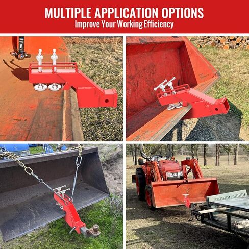 2025 Upgraded Clamp on Trailer Hitch for Tractor Bucket Non-Slip Black Tractor Bucket Hitch Receiver for 2" Ball Mount Adapter Compatible with Kubota Deere Bucket Attachment Accessories in Saudi Arabia
