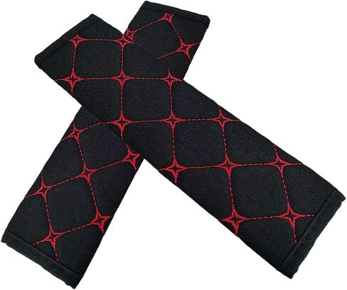 2PCS Car Seat Belt Cover, Cotton Linen Car Safety Seat Belt Pads, Harness Shoulder Pads Protect Your Neck, Universal Car Strap Protection Accessories for Cars, Trucks, SUVs (Black＆Red) in Saudi Arabia