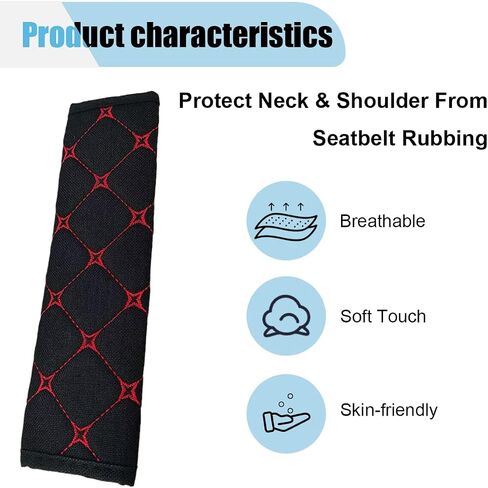 2PCS Car Seat Belt Cover, Cotton Linen Car Safety Seat Belt Pads, Harness Shoulder Pads Protect Your Neck, Universal Car Strap Protection Accessories for Cars, Trucks, SUVs (Black＆Red) in Saudi Arabia