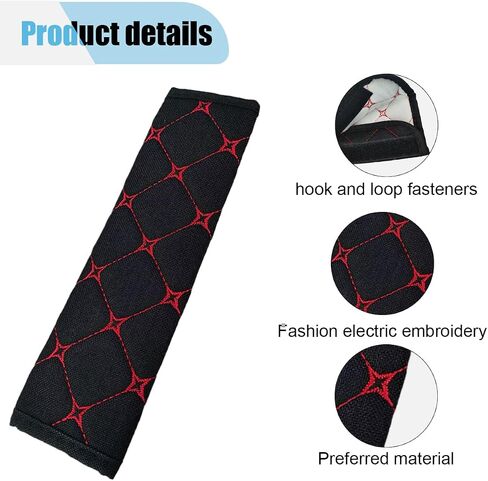 2PCS Car Seat Belt Cover, Cotton Linen Car Safety Seat Belt Pads, Harness Shoulder Pads Protect Your Neck, Universal Car Strap Protection Accessories for Cars, Trucks, SUVs (Black＆Red) in Saudi Arabia