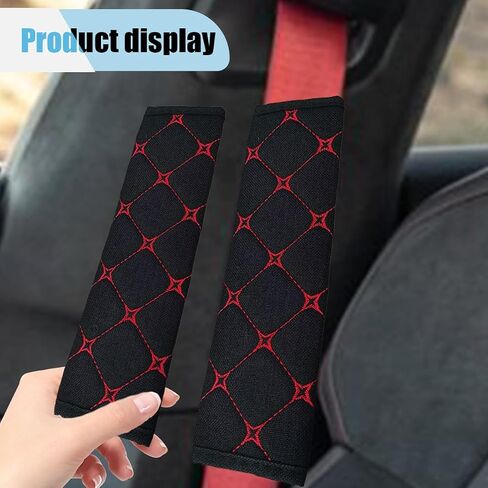 2PCS Car Seat Belt Cover, Cotton Linen Car Safety Seat Belt Pads, Harness Shoulder Pads Protect Your Neck, Universal Car Strap Protection Accessories for Cars, Trucks, SUVs (Black＆Red) in Saudi Arabia